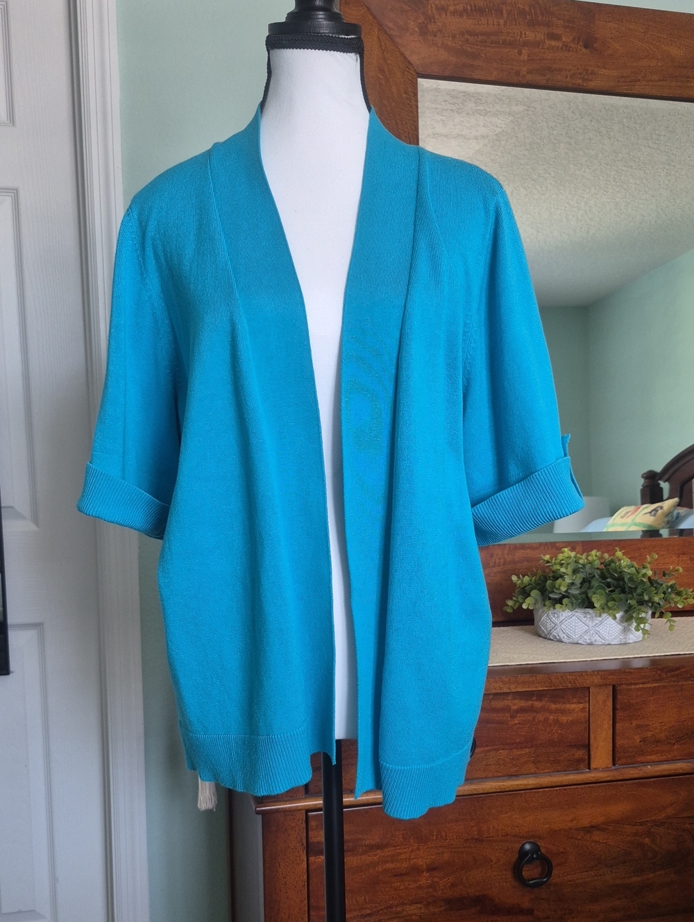 Avenue Bright Turquoise Open-Front Cardigan